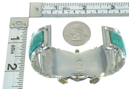 Sterling Silver Southwest Turquoise Inlay Cuff Watch RX65847