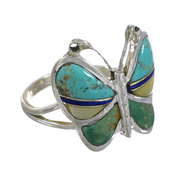 Southwest Multicolor Inlay And Silver Butterfly Ring Size 6-1/4 WX75242
