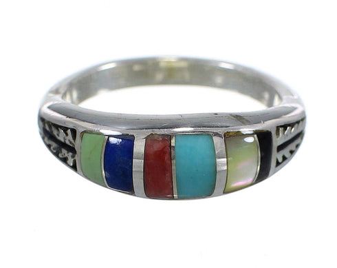 Southwestern Multicolor Inlay And Genuine Sterling Silver Ring Size 7-1/2 WX75341