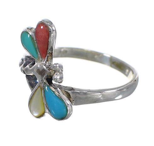Southwest Multicolor Inlay Sterling Silver Dragonfly Ring Size 5-1/4 WX75347
