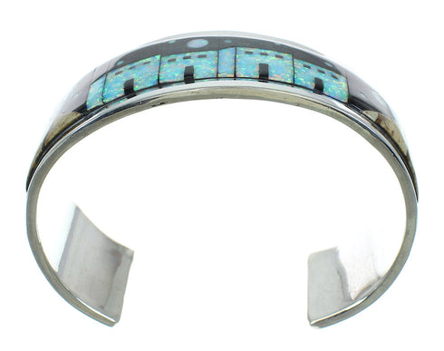 Sterling Silver Multicolor Inlay Native American Pueblo Design Cuff Bracelet RX69137