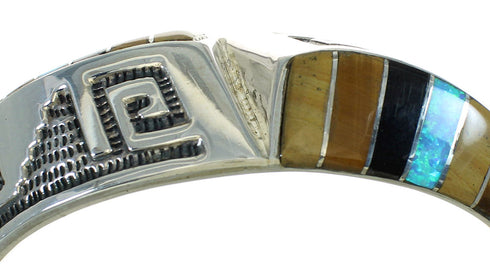 Multicolor Southwestern Sterling Silver Water Wave Cuff Bracelet RX69182