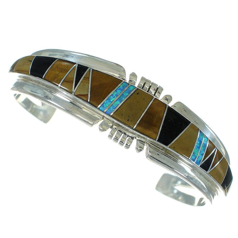 Southwest Sterling Silver Multicolor Inlay Cuff Bracelet RX69186