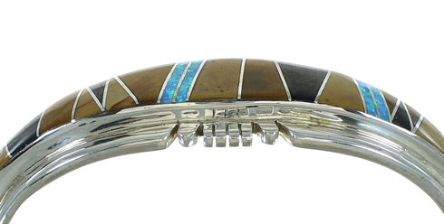 Southwest Sterling Silver Multicolor Inlay Cuff Bracelet RX69186