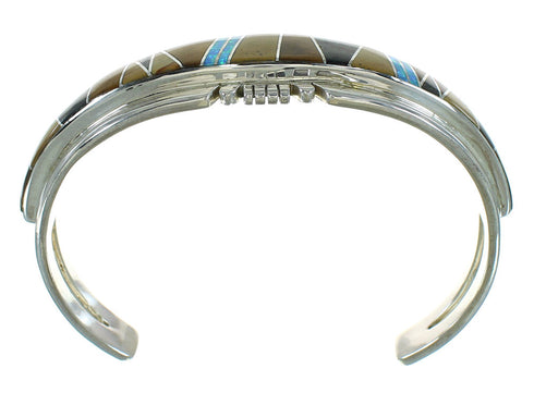 Southwest Sterling Silver Multicolor Inlay Cuff Bracelet RX69186