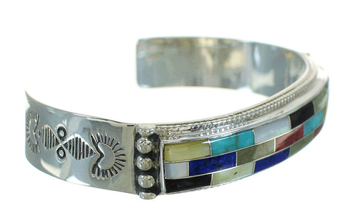 Multicolor Inlay Southwestern Sterling Silver Cuff Bracelet RX69199