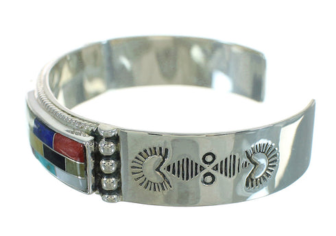 Multicolor Inlay Southwestern Sterling Silver Cuff Bracelet RX69199