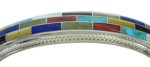 Multicolor Inlay Southwestern Sterling Silver Cuff Bracelet RX69199