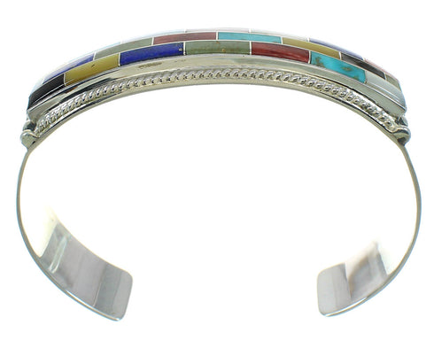 Multicolor Inlay Southwestern Sterling Silver Cuff Bracelet RX69199