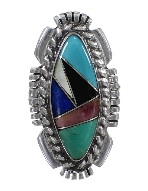 Silver Southwest Multicolor Inlay Ring Size 5 QX77481
