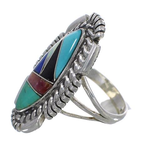 Silver Southwest Multicolor Inlay Ring Size 5 QX77481