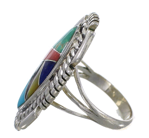Sterling Silver Southwestern Multicolor Inlay Ring Size 7-1/4 QX77487