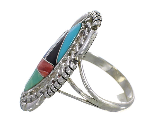 Authentic Sterling Silver Southwest Multicolor Inlay Ring Size 8-1/2 QX77490