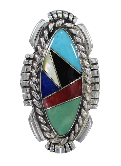 Genuine Sterling Silver Southwest Multicolor Inlay Ring Size 5-1/2 QX77766