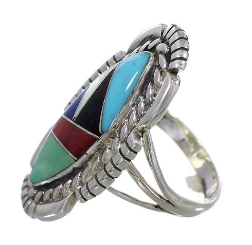 Genuine Sterling Silver Southwest Multicolor Inlay Ring Size 5-1/2 QX77766