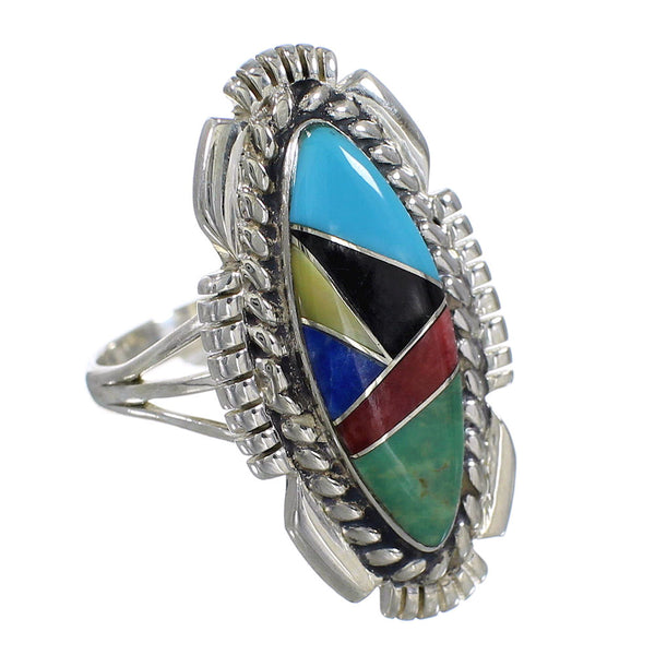 Genuine Sterling Silver Southwestern Multicolor Inlay Ring Size 8-1/2 QX77767