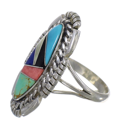 Southwest Sterling Silver Multicolor Inlay Ring Size 7-1/4 QX77770
