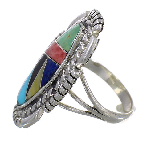 Multicolor Inlay Silver Southwestern Ring Size 8 QX77778