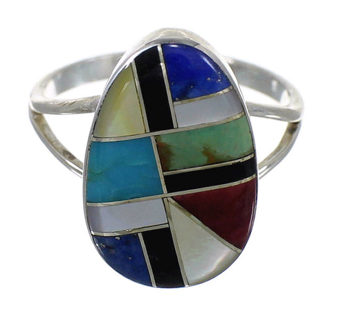 Multicolor Inlay Authentic Sterling Silver Southwest Ring Size 7 QX77781
