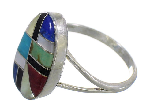 Multicolor Inlay Authentic Sterling Silver Southwest Ring Size 7 QX77781