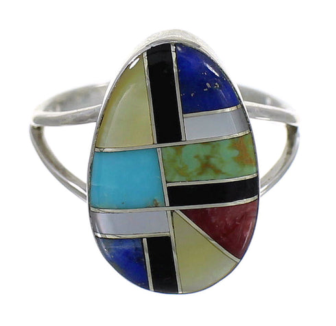 Multicolor Inlay Genuine Sterling Silver Southwest Ring Size 6-1/2 QX77801