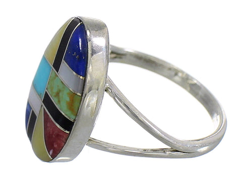 Multicolor Inlay Genuine Sterling Silver Southwest Ring Size 6-1/2 QX77801
