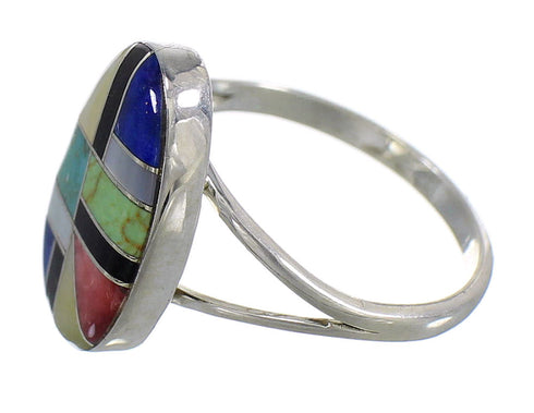 Multicolor Inlay Southwest Silver Ring Size 7-1/2 QX77805