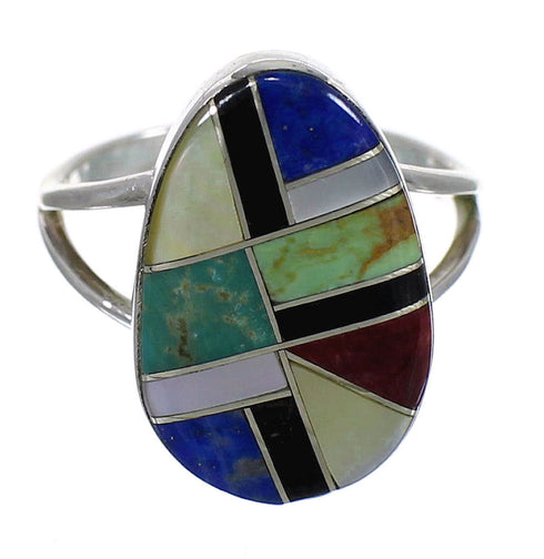 Multicolor Inlay Southwestern Sterling Silver Ring Size 5 QX77809