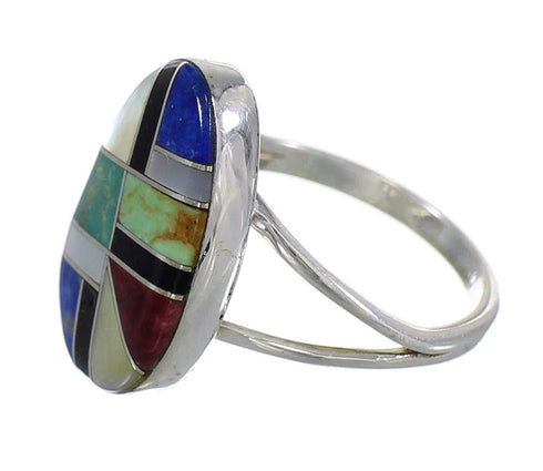 Multicolor Inlay Southwestern Sterling Silver Ring Size 5 QX77809
