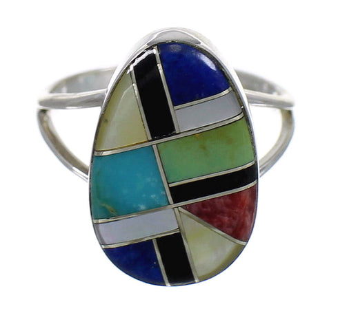 Multicolor Inlay Southwest Genuine Sterling Silver Ring Size 5-1/2 QX77819
