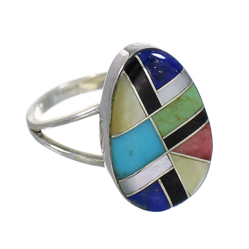Southwest Multicolor Inlay Silver Ring Size 5-1/4 QX77824