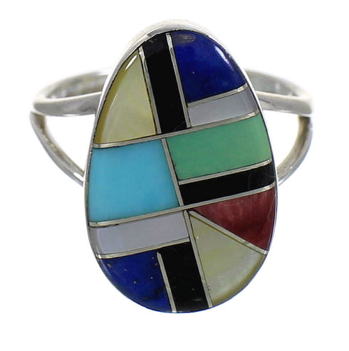 Southwest Multicolor Inlay Sterling Silver Ring Size 6-1/2 QX77829