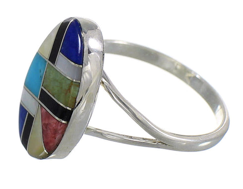 Southwestern Multicolor Inlay Sterling Silver Ring Size 5-3/4 QX77830