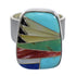 Southwestern Multicolor Inlay Genuine Sterling Silver Ring Size 4-3/4 QX77850