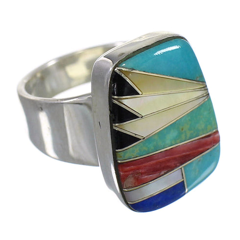 Silver Multicolor Inlay Southwestern Ring Size 5 QX77852