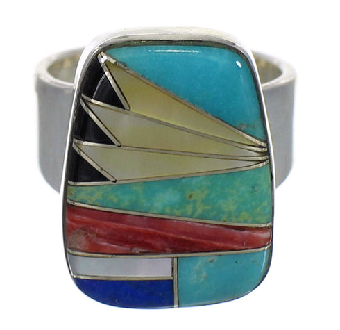 Silver Multicolor Inlay Southwestern Ring Size 5 QX77852