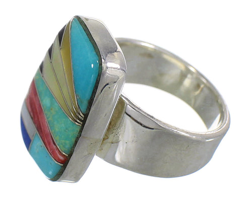 Silver Multicolor Inlay Southwestern Ring Size 5 QX77852