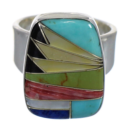 Sterling Silver Multicolor Inlay Southwest Ring Size 5-1/2 QX77853