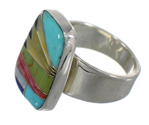 Sterling Silver Multicolor Inlay Southwest Ring Size 5-1/2 QX77853