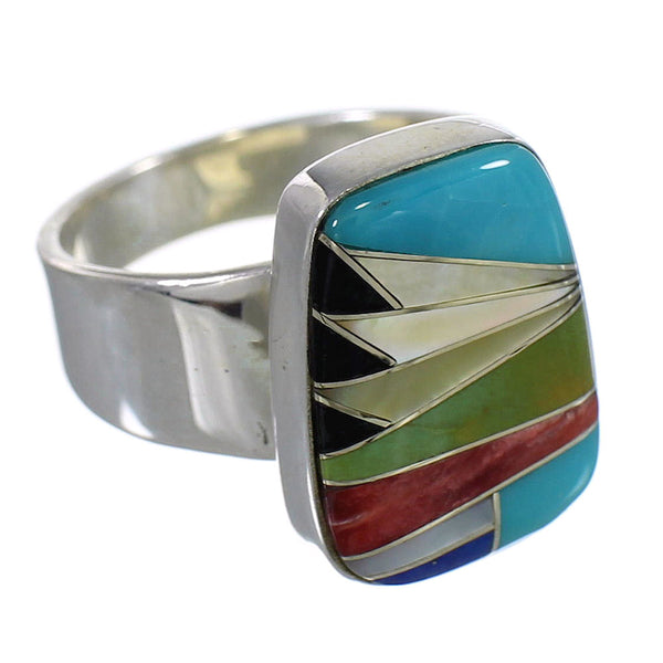 Authentic Sterling Silver Multicolor Inlay Southwestern Ring Size 8 QX77857