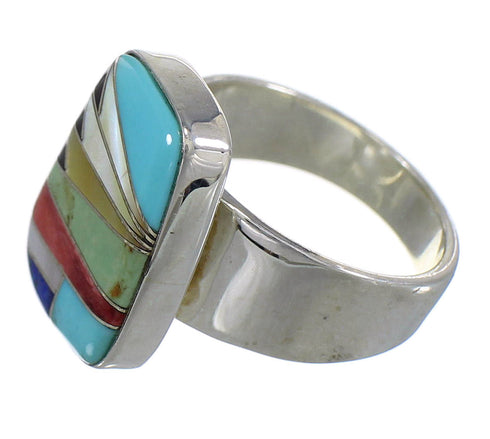 Southwest Silver Multicolor Inlay Jewelry Ring Size 7-1/2 QX77864