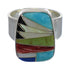 Southwestern Silver Multicolor Inlay Jewelry Ring Size 5-3/4 QX77867