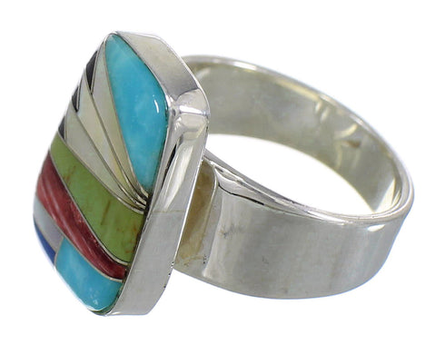 Southwest Authentic Sterling Silver Multicolor Inlay Jewelry Ring Size 7-1/2 QX77872