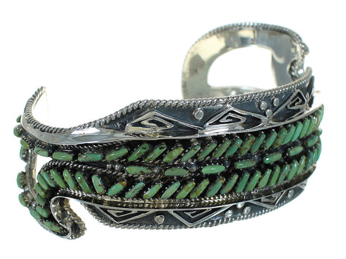 Turquoise Needlepoint Genuine Sterling Silver Water Waves Cuff Bracelet RX78329