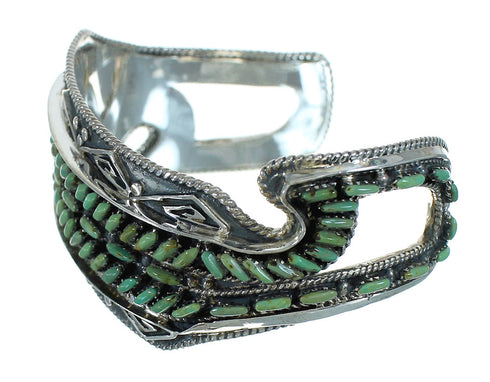 Turquoise Needlepoint Genuine Sterling Silver Water Waves Cuff Bracelet RX78329