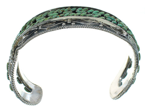 Turquoise Needlepoint Genuine Sterling Silver Water Waves Cuff Bracelet RX78329