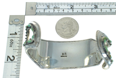 Turquoise Needlepoint Genuine Sterling Silver Water Waves Cuff Bracelet RX78329