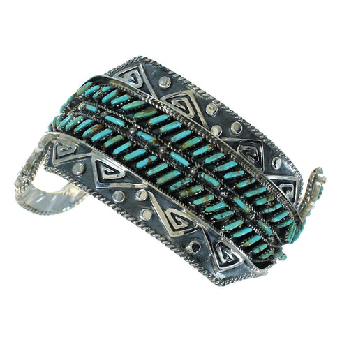 Authentic Sterling Silver Water Waves Turquoise Needlepoint Cuff Bracelet RX78340