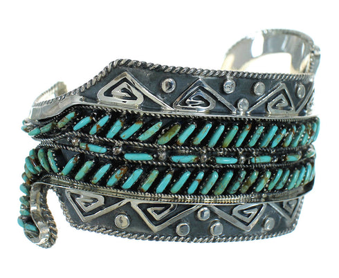 Authentic Sterling Silver Water Waves Turquoise Needlepoint Cuff Bracelet RX78340
