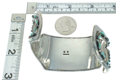 Authentic Sterling Silver Water Waves Turquoise Needlepoint Cuff Bracelet RX78340